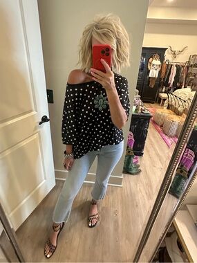 Women's Black Polka Dot Off-Shoulder Blouse